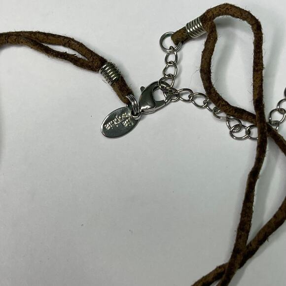 Lia Sophia necklace signed costume jewelry suede gray in silver tone setting - Picture 6 of 13